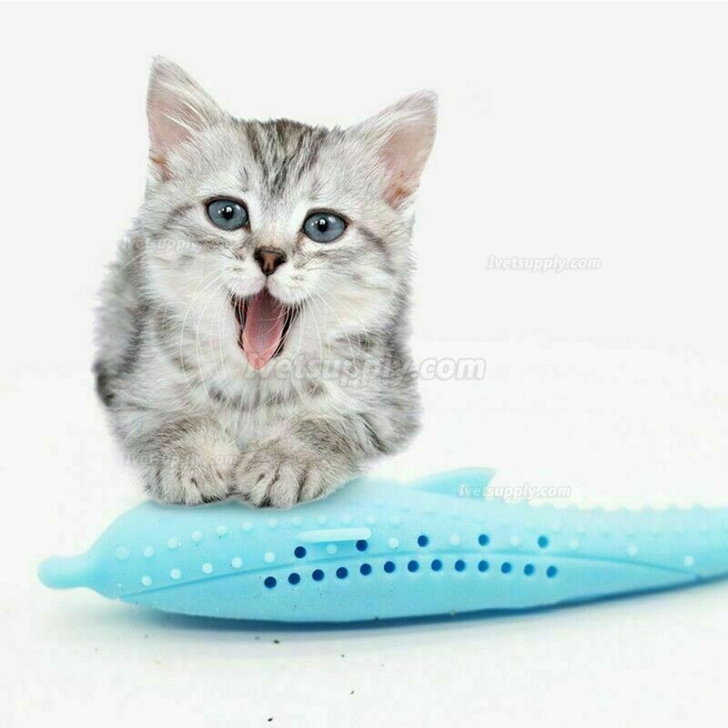 Pet Cat Silicone Catnip Toothbrush Fish Shape Molar Stick Teeth Cleaning Toy 